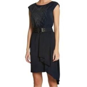 Limited Edition 2010 BCBGMaxAzria Runway Studded Navy Belted Sheath Asymmetrical